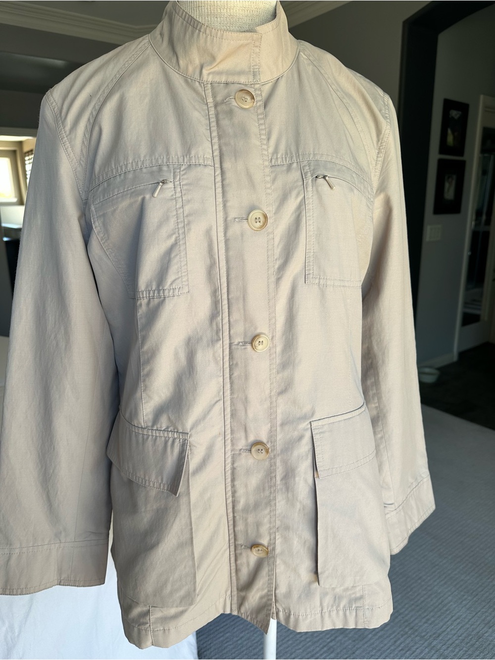 J. Jill Cream Utility Jacket with Button Front, size medium